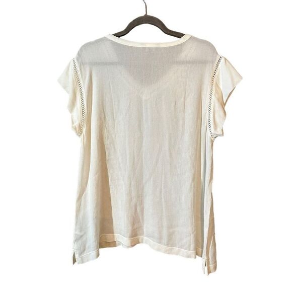 Buffalo David Bitton - Sofie Womens V-Neck Short Sleeves Blouse Cream Large EUC - Picture 3 of 9